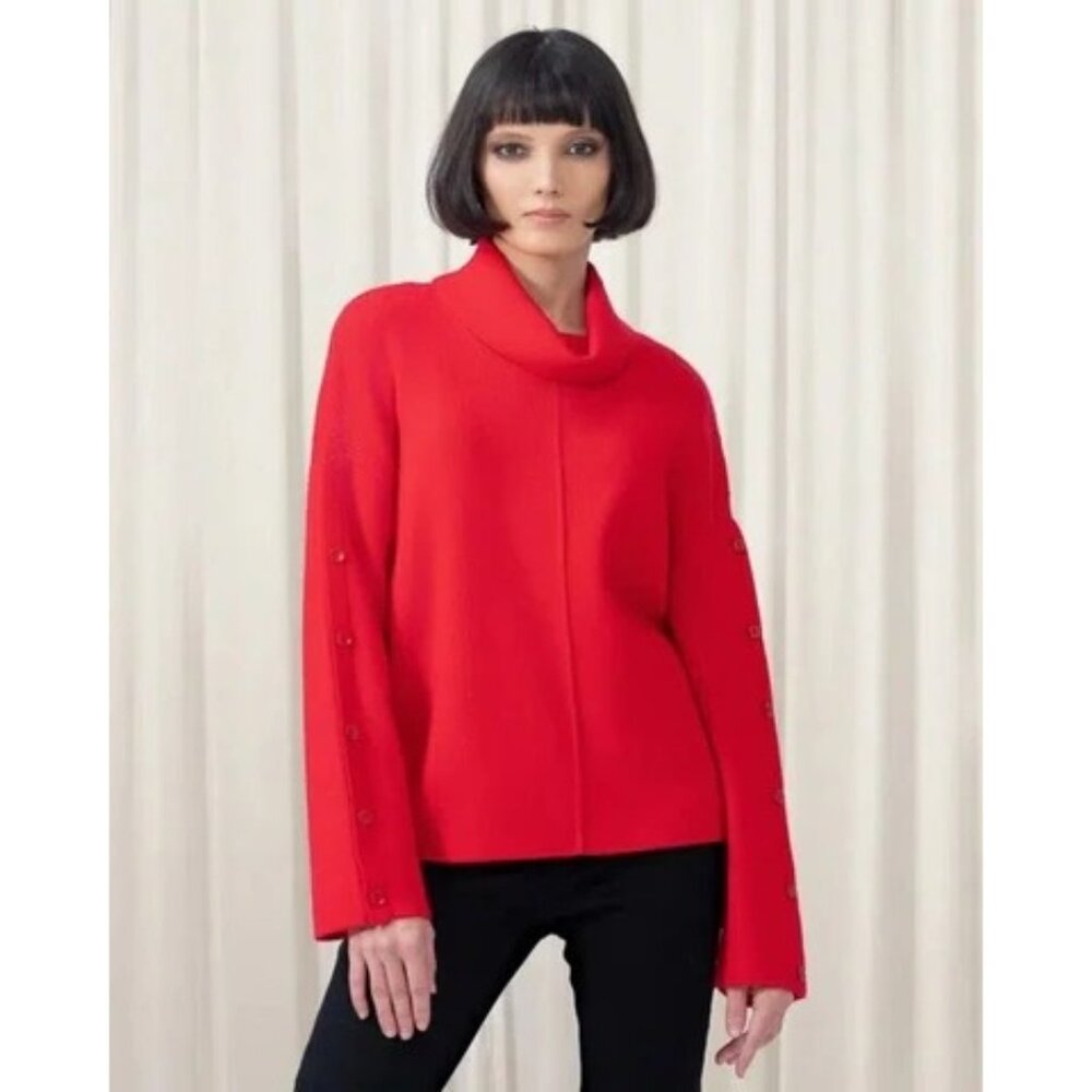 Elena Wang Red Button-Side Turtleneck Sweater S